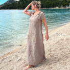 Lněné zvonové šaty s vázáním dlouhé