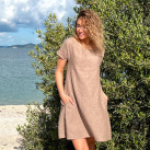 Lněné zvonové šaty s vázáním krátké