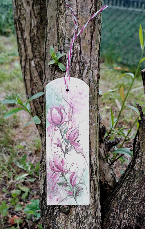 Ručně malovaná dřevěná záložka květiny