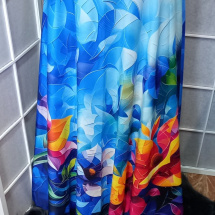 Dlouhá půlkolová sukně - mozaikové květy (umělé hedvábí)