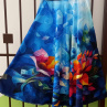 Dlouhá půlkolová sukně - mozaikové květy (umělé hedvábí)