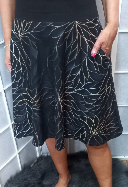 Půlkolová sukně s vysokým pasem - zlatý vzor (bavlna)