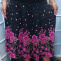 Půlkolová sukně s vysokým pasem - růžové květy na černé (bavlna)