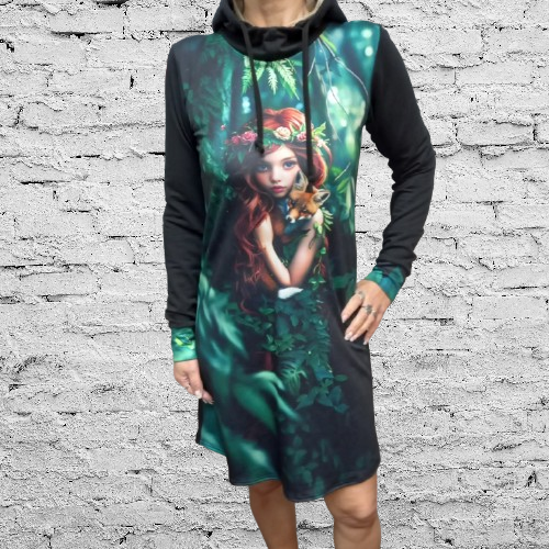 Mikinové šaty s kapucí - dívka s liškou (polyester)