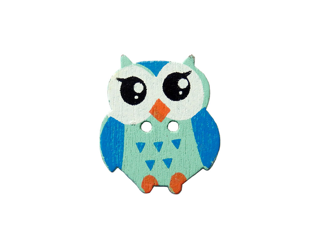 150104 Dřevěné knoflíky sova - modrá (2 ks)