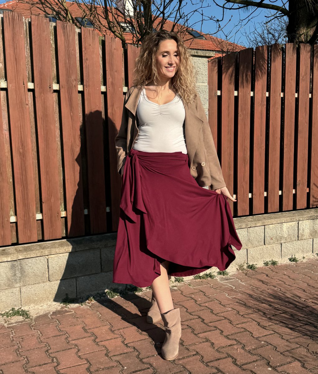 Zavinovací sukně vínová