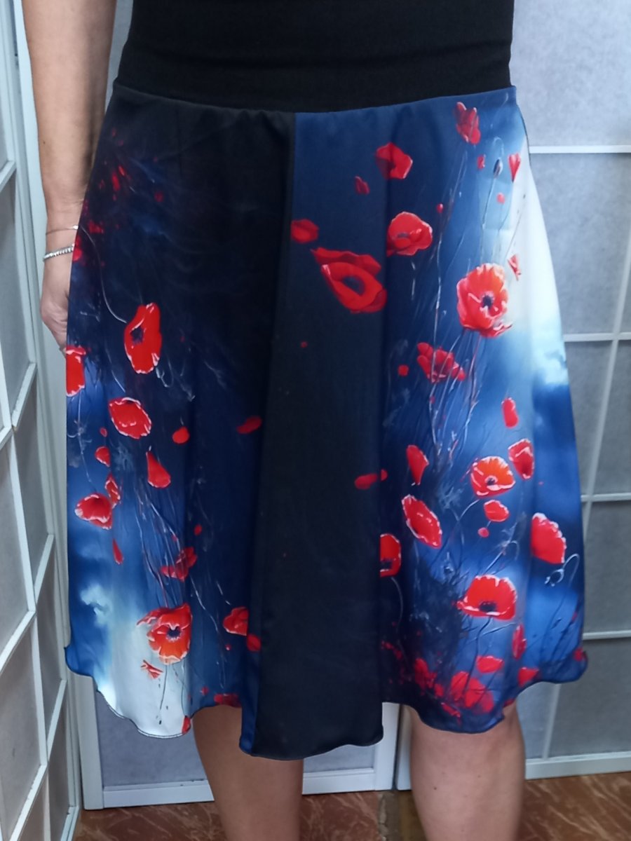 Půlkolová sukně - vlčí máky, velikost L/XL  ~ SLEVA ~