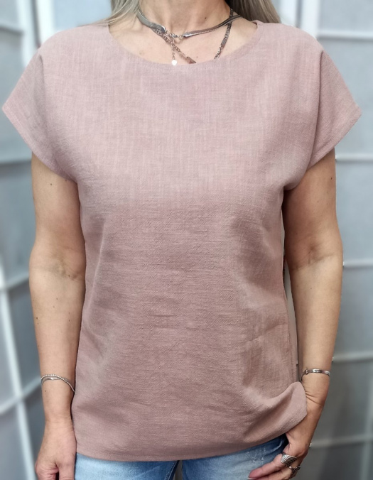 Halenka z přírodního lnu - pudrová (velikost 2XLa 3XL)