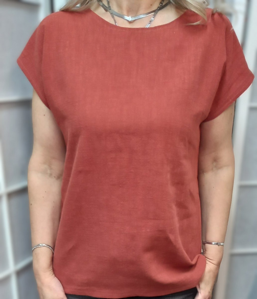 Halenka z přírodního lnu - cihlová (velikost 2XL a 3XL)