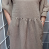 Lněné šaty s kapsami - barva světle hnědá (velikost 2XL a 3XL)