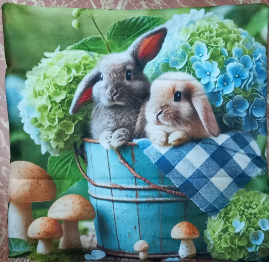 Povlak na polštář - Králičci v kyblíku