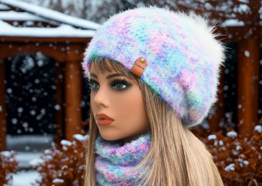 Souprava čepice a nákrčníku / merino 2673