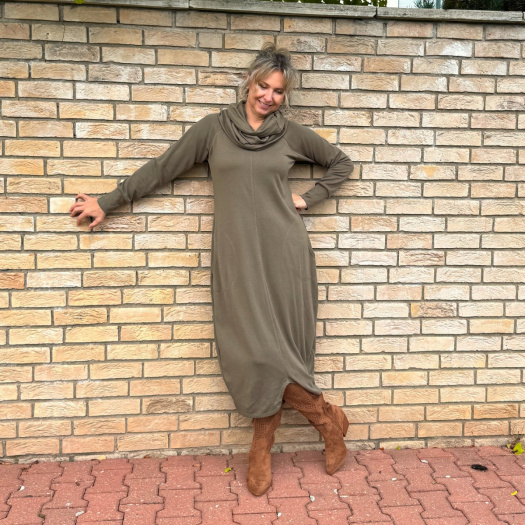 Dlouhé balonové šaty khaki