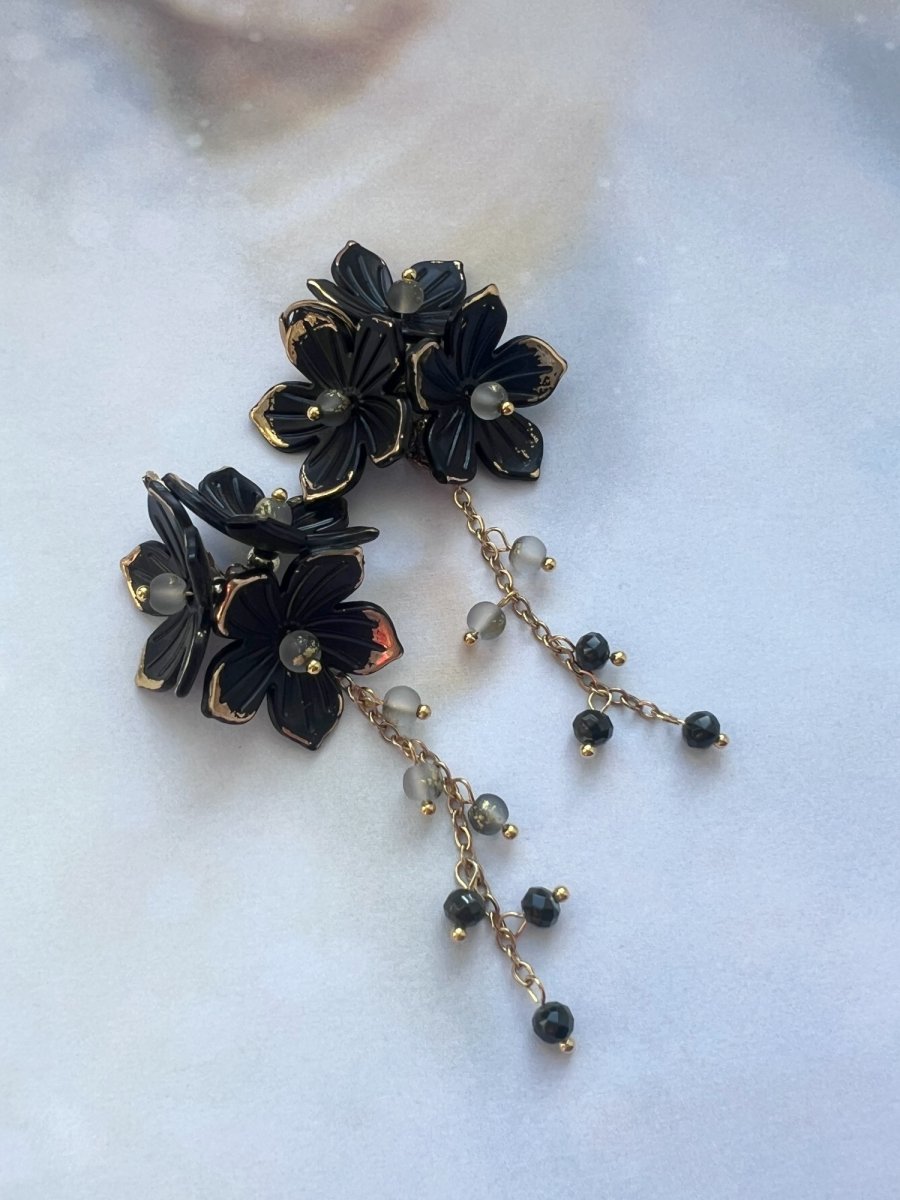 Černo-zlaté květy - náušnice