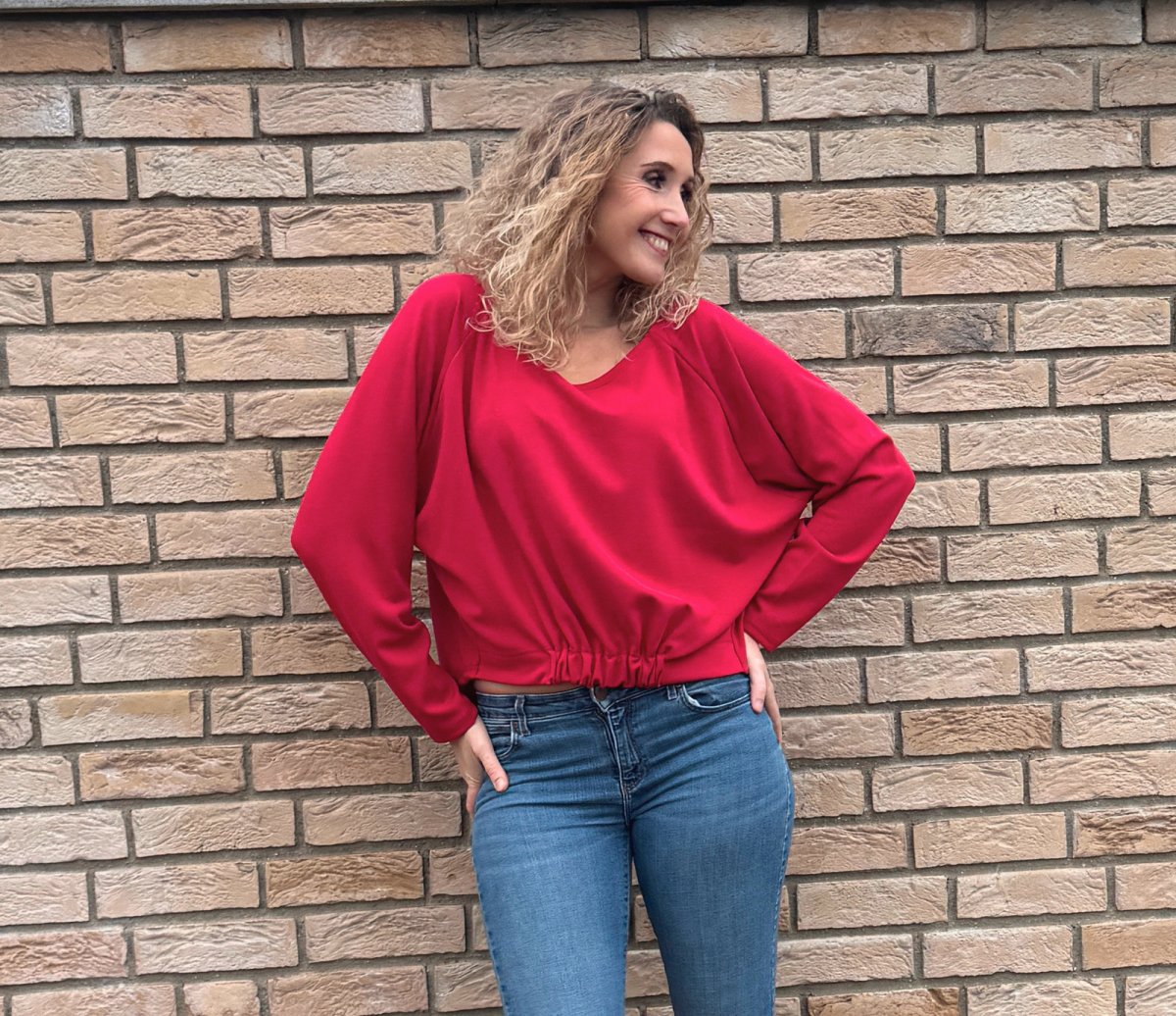 Volná tunika s gumou tmavě červená