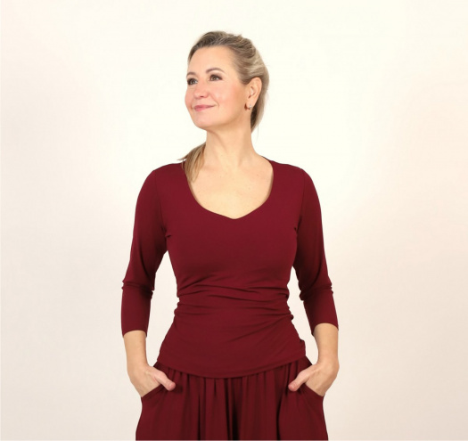 Tričko zdvojené srdcový výstřih vínové