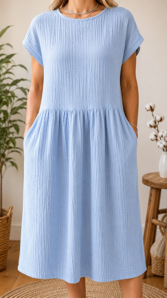 Mušelínové šaty modré - velikost S - XL