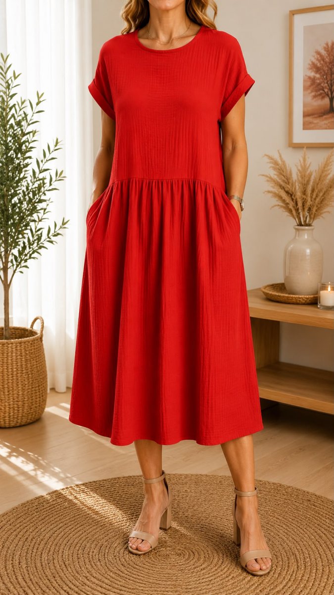 Mušelínové šaty červené - velikost S - XL