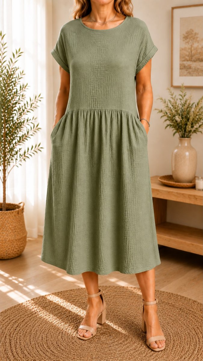 Mušelínové šaty khaki - velikost S - XL