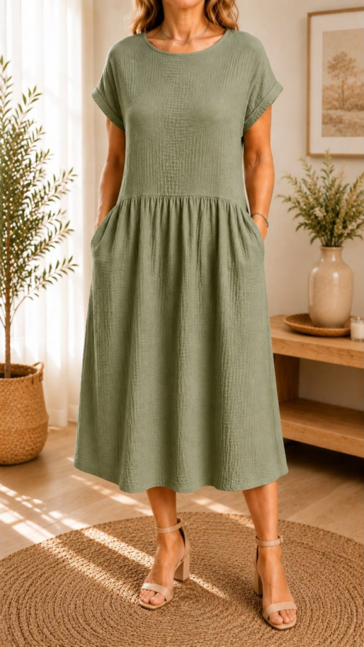 Mušelínové šaty khaki - velikost S - XL
