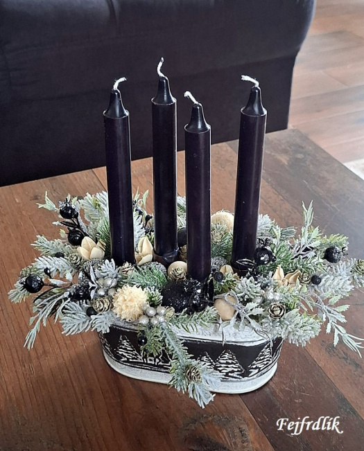 adventní svícen ,,antracit a sníh,,