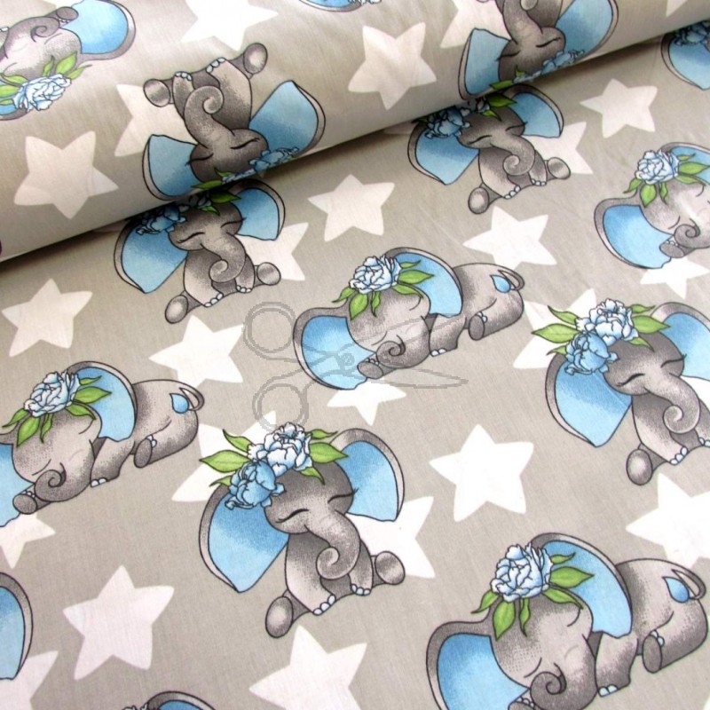 Bavlněná látka - metráž - Slon mašle modrý - š. 160 cm