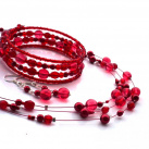 Červený třířadý náhrdelník s náušnicemi