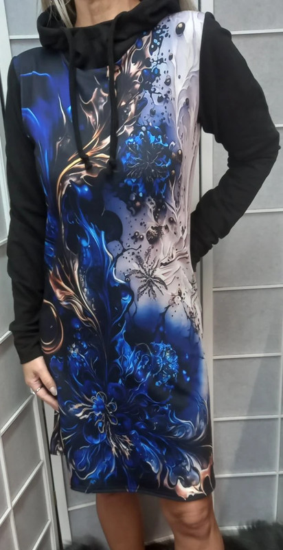 Mikinové šaty s kapucí - velký vzor, velikost M - VELKÝ VÝPRODEJ