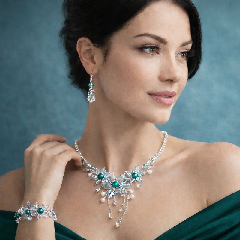 Elegantní plesový šperkový set  ve smaragdové