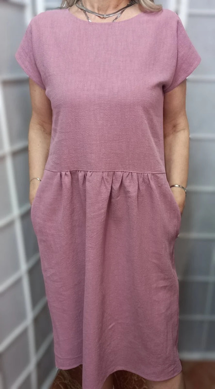 Lněné šaty s kapsami - barva starorůžová, velikost L/XL *S*L*E*V*A*