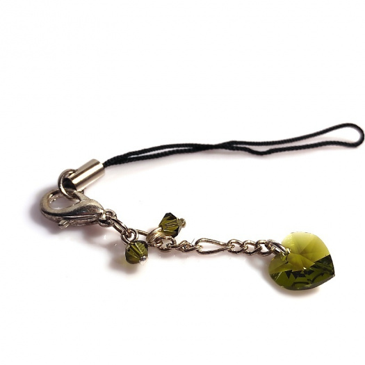 Přívěsek s karabinku, na mobil, Swarovski, srdce