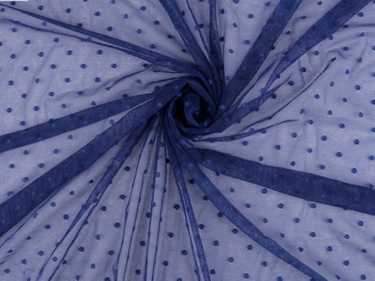 Elastický tyl s puntíky š.100 cm (10cm) - modrá