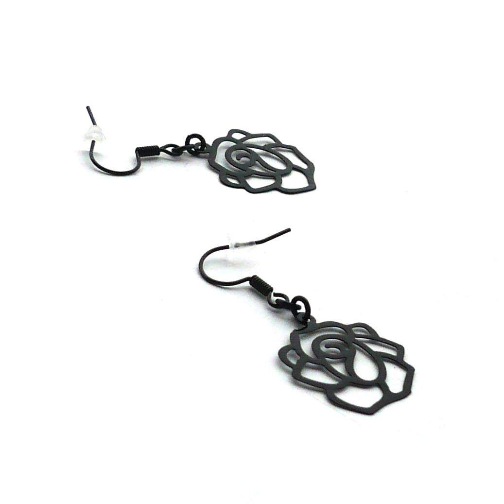 Černé malé růžičky - lehoučké náušnice