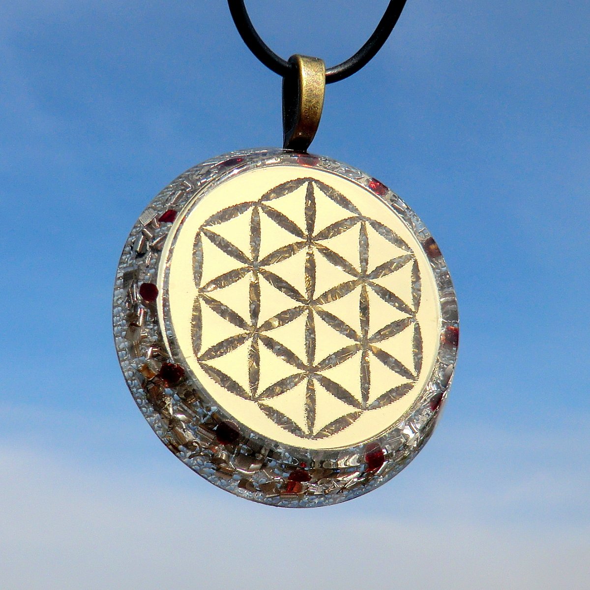 Orgonit Květ Života - zrcadlová Mandala - zlatá