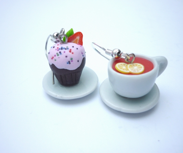 Čaj a muffinka - náušnice