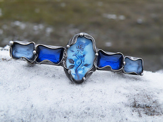 Modrá růže...(sklo) vlasová spona
