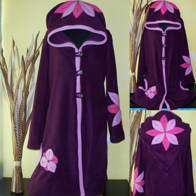 Kabátek fleece,aplikace,kapsy,velká kapuce