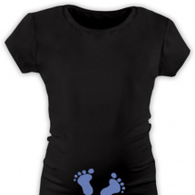 těhotenské TRIČKO černé s výšivkou NOŽIČKY, modrá