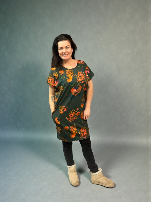 Dámské šaty Květy na zelené - M/L