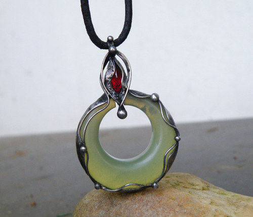 Elfský kruh...(Serpentin, sklo) + náušnice