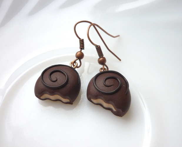 Fimo náušnice - čokoládové bonbonky - pralinky