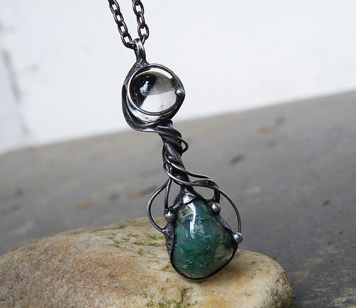 Druidův talisman...(Mechový Achát, Křišťál)