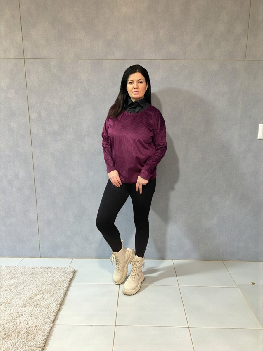 Dámská mikina s košilovou vsadkou