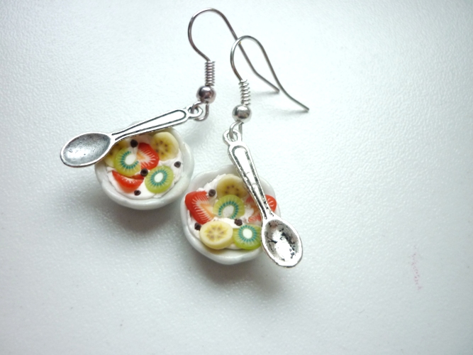 Porcelánové misky s ovocem - fimo náušnice