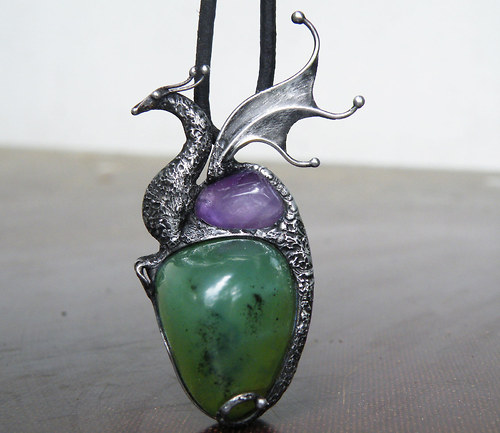 Narghal...z temného jezera (serpentin, ametyst) + prsten