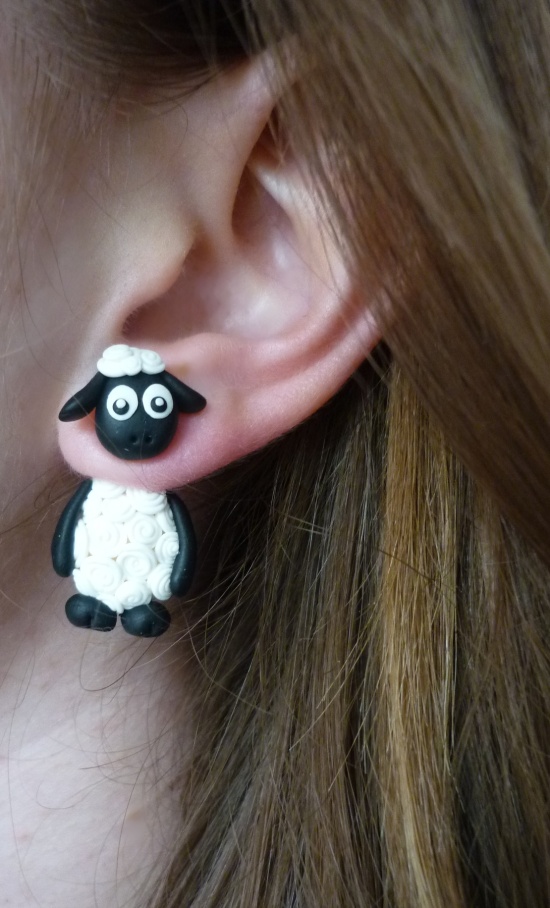 Ovce - fimo náušnice skrz ucho - 1pár - opět v nabídce!