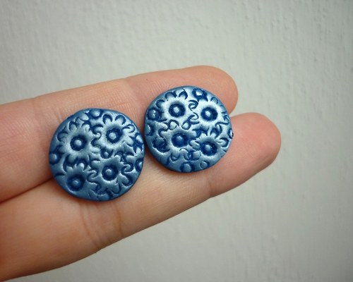 Modré květiny - náušnice na puzetě