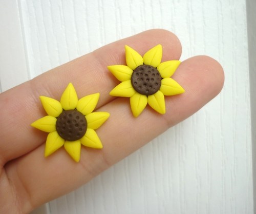 Slunečnice - fimo náušnice