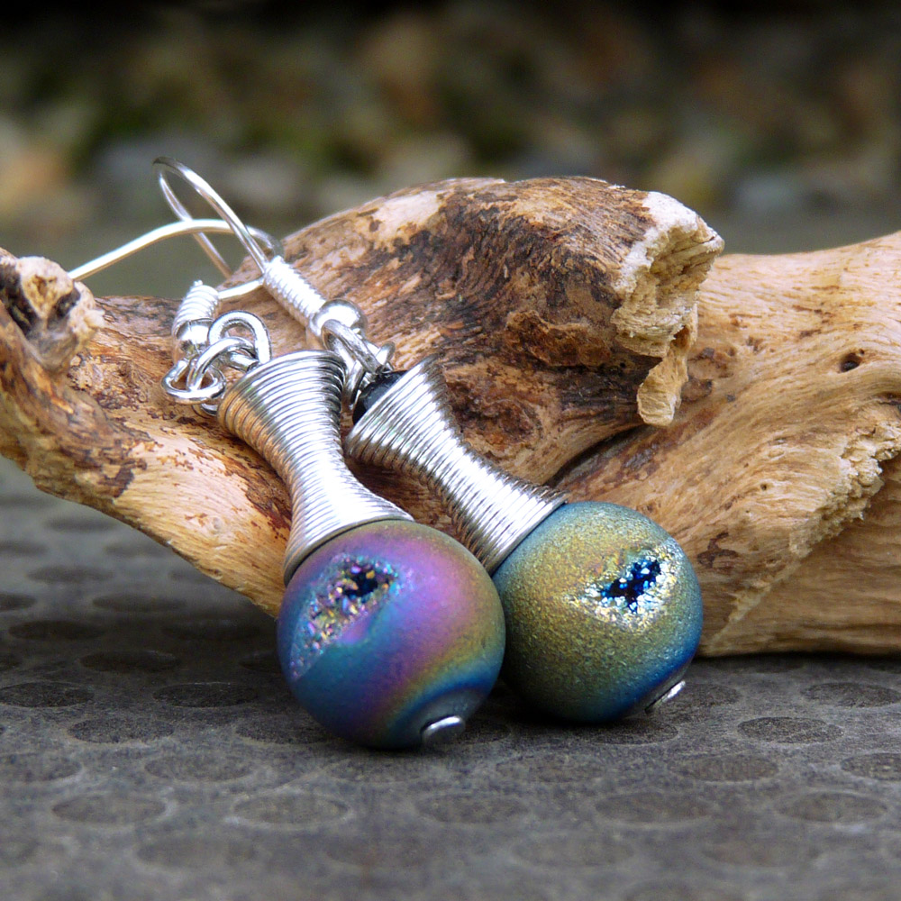 Náušnice - achátky s geodkou