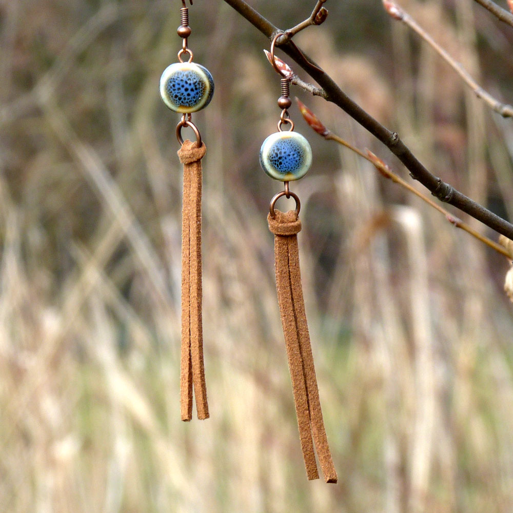 Náušnice - kůže a keramika